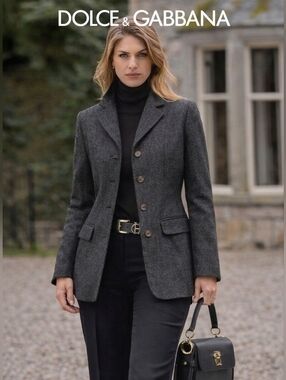 Dolce & Gabbana Charcoal Gray Wool Tailored Blazer